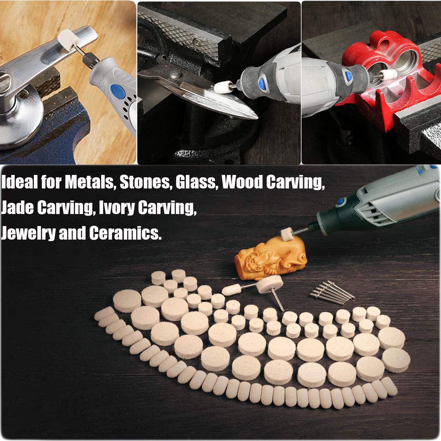 Felt Polishing Buffing Wheels Pad Clean Wheels Point Grinding Bits Rotary Tool Soft Polishing Buffing Wheel 88Pcs