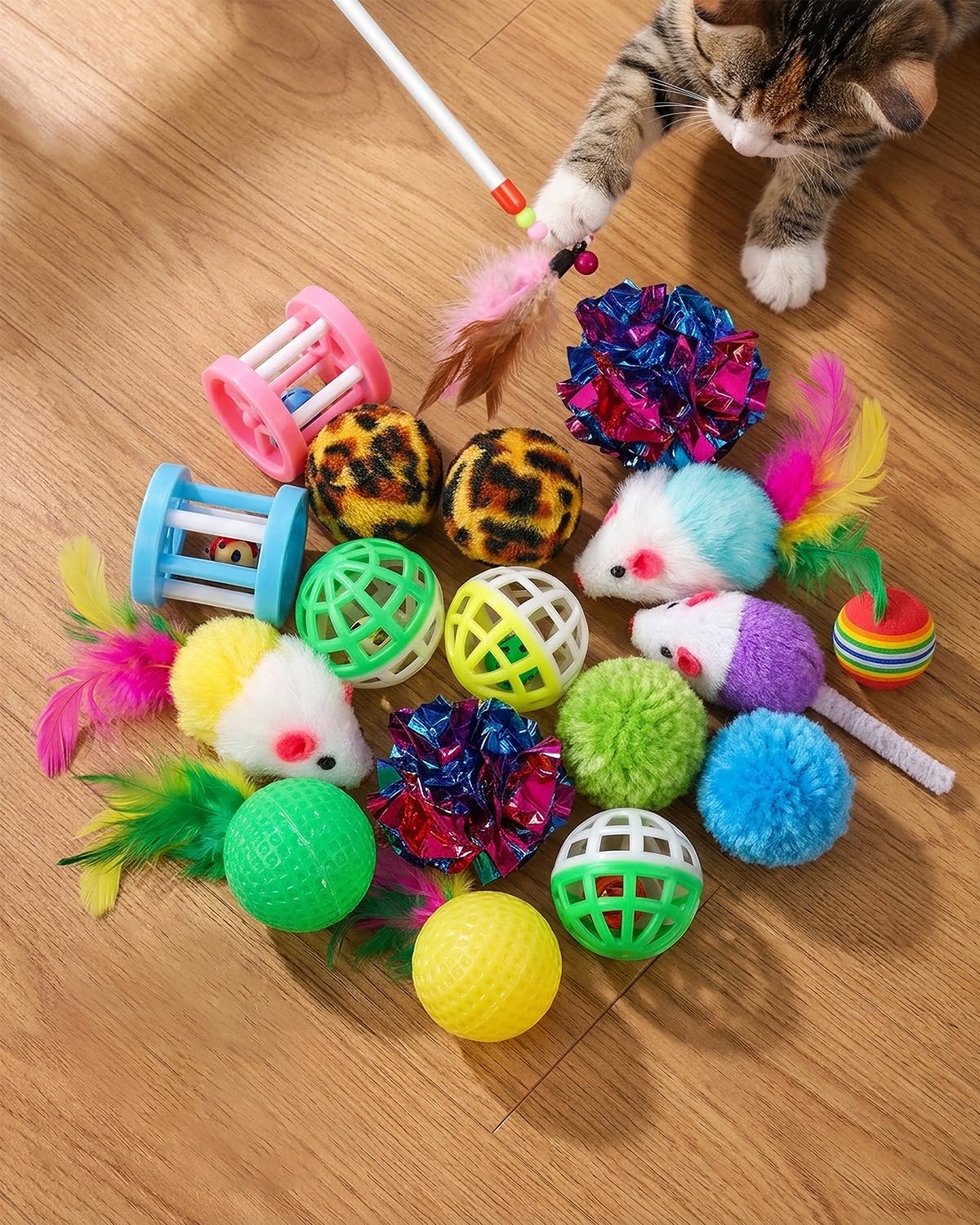 Tunnel per gatti con 20 giocattoli interattivi, 3 in 1 fai da te, pieghevole, in peluche, con tappetino lavabile, grande tunnel da gioco per interni per gattini e piccoli animali