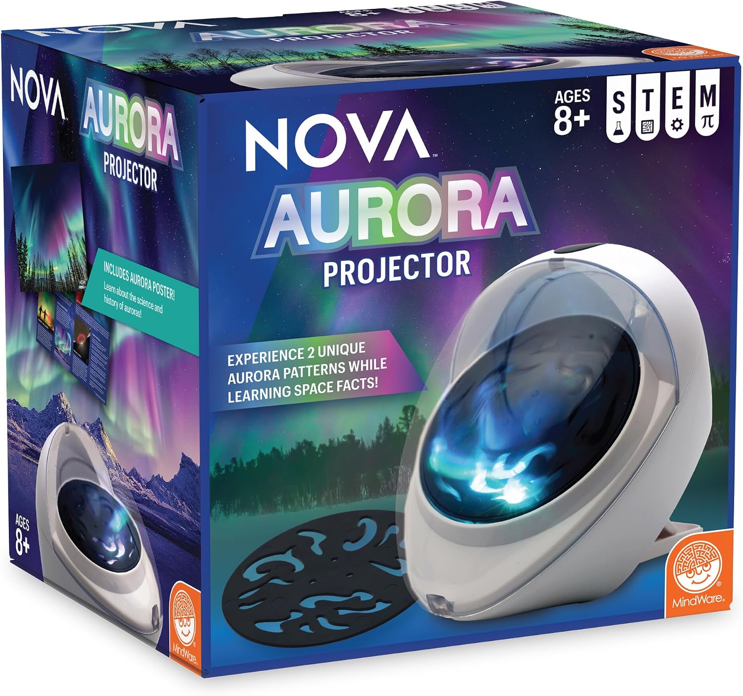 MindWare NOVA Aurora Projector Northern Lights Room Light with STEM Poster
