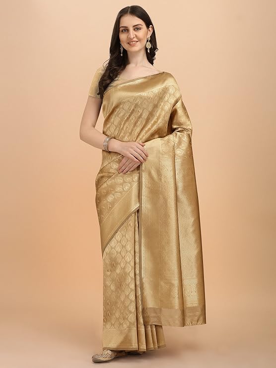 Jaanvi fashion Women's Kerala Banarasi Silk With Zari Jacquard Work Saree With Unstitched Blouse Piece