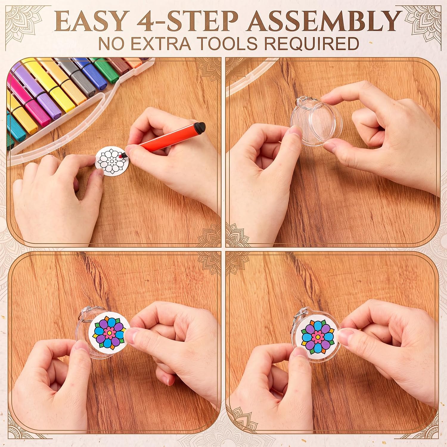 MTLEE 24 Pcs Mandala Crafts Color Your Own Keychains Mandala Paint, Acrylic image 5