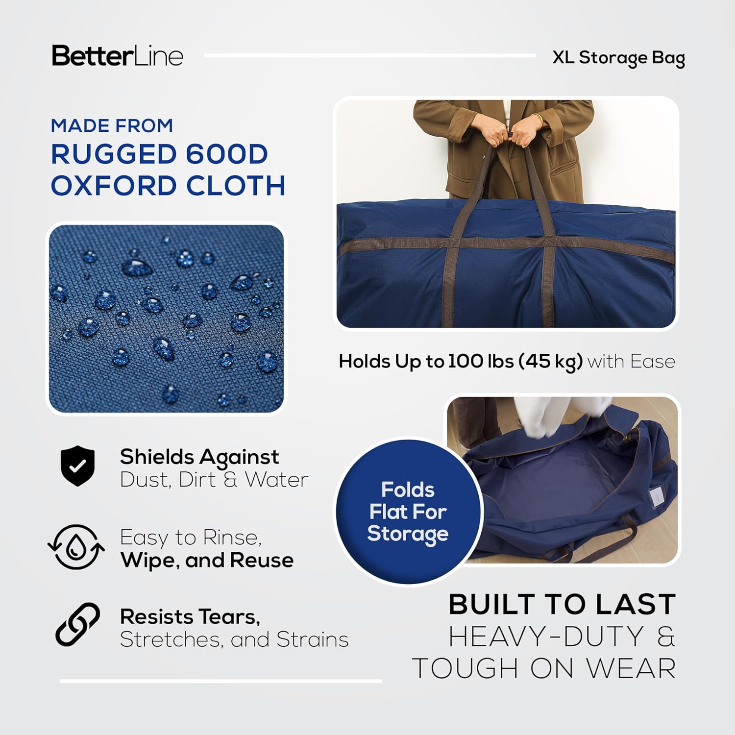 Blue Extra Large Duffel Bag for Traveling - Heavy-Duty 600D Polyester, Waterproof with Reinforced Handles, Holds 100 lbs-Premium Quality Duffle Bag Perfect for Travel & Storage-42" x 16" x 20" Inches - Image 4