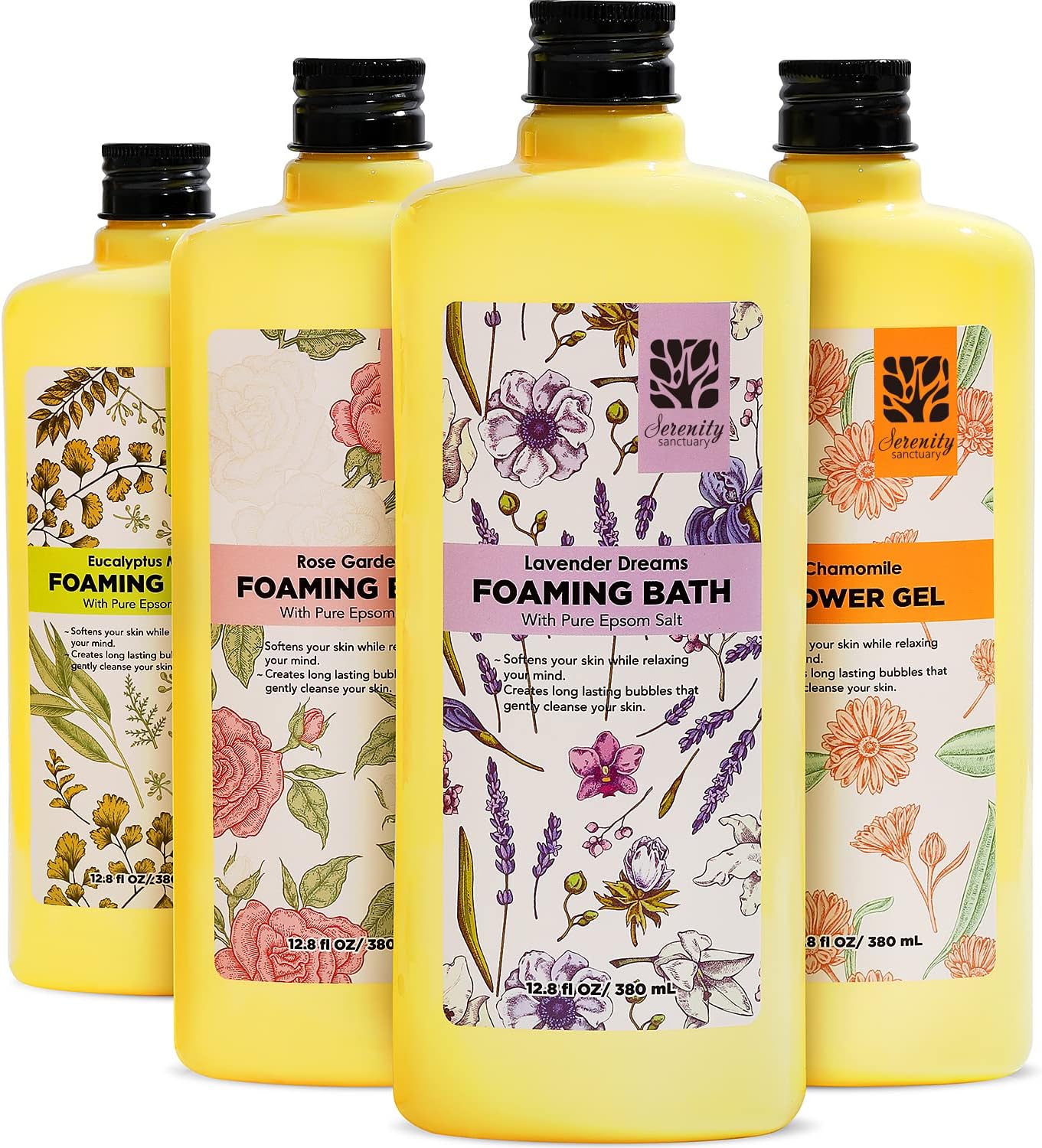 Bubble Bath for Women with Epsom Salt, 4 Pack 51.2 fl oz Rose&Lavender&Chamomile&Eucalyplus Mint Scent, Bath Gift Box Spa Set Relaxing for Women, Bath Set Gifts Christmas Gifts Foaming Bath