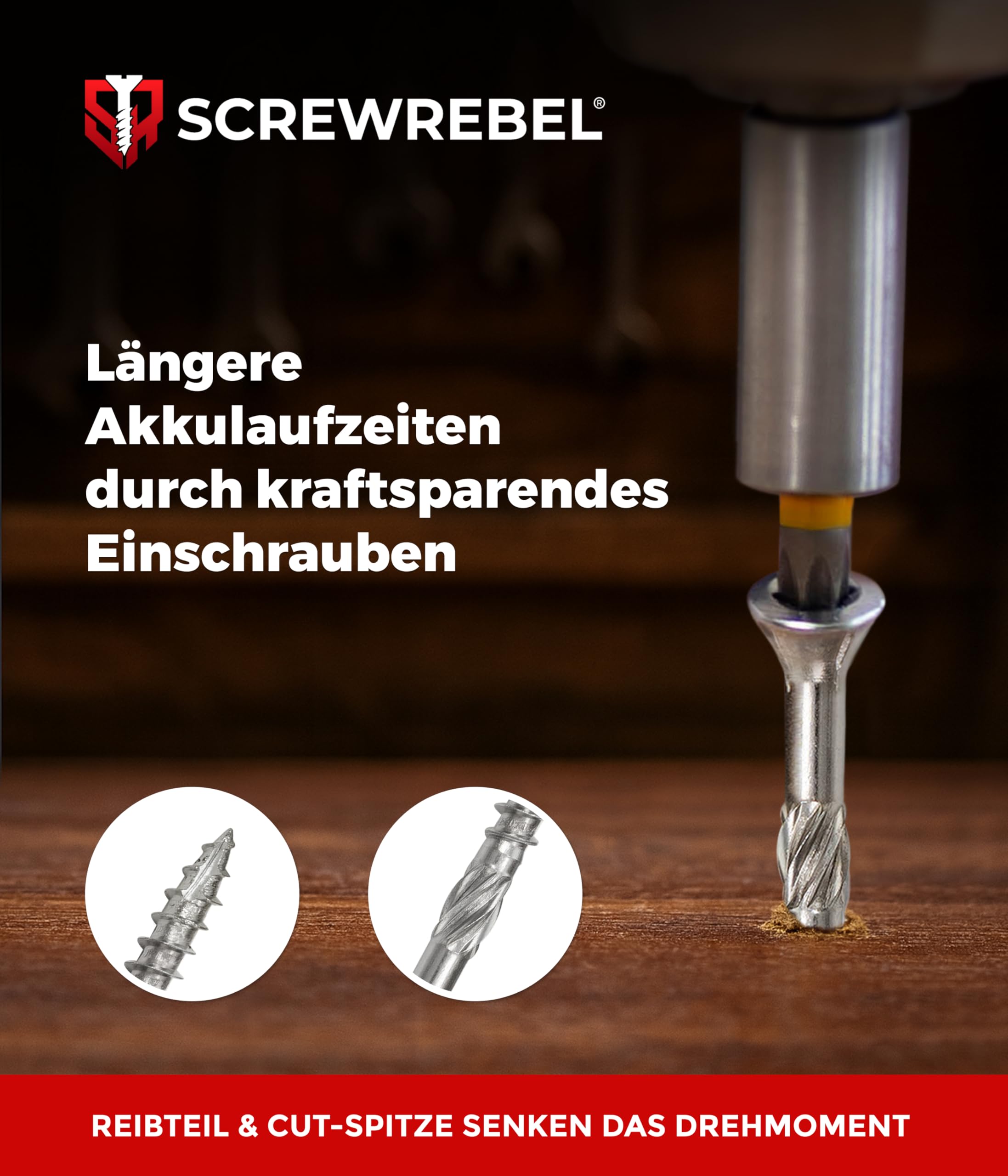 SCREW REBEL Terrassenschraube ST-FIX Edelstahl C1 5,0 x 60mm - 500 Stück inklusive S2-Bit, TX 25, Zier-Senkkopf, Schaftfräser, Sägezahn Gewindeschliff, Cutspitze, Dielenschraube gewachst