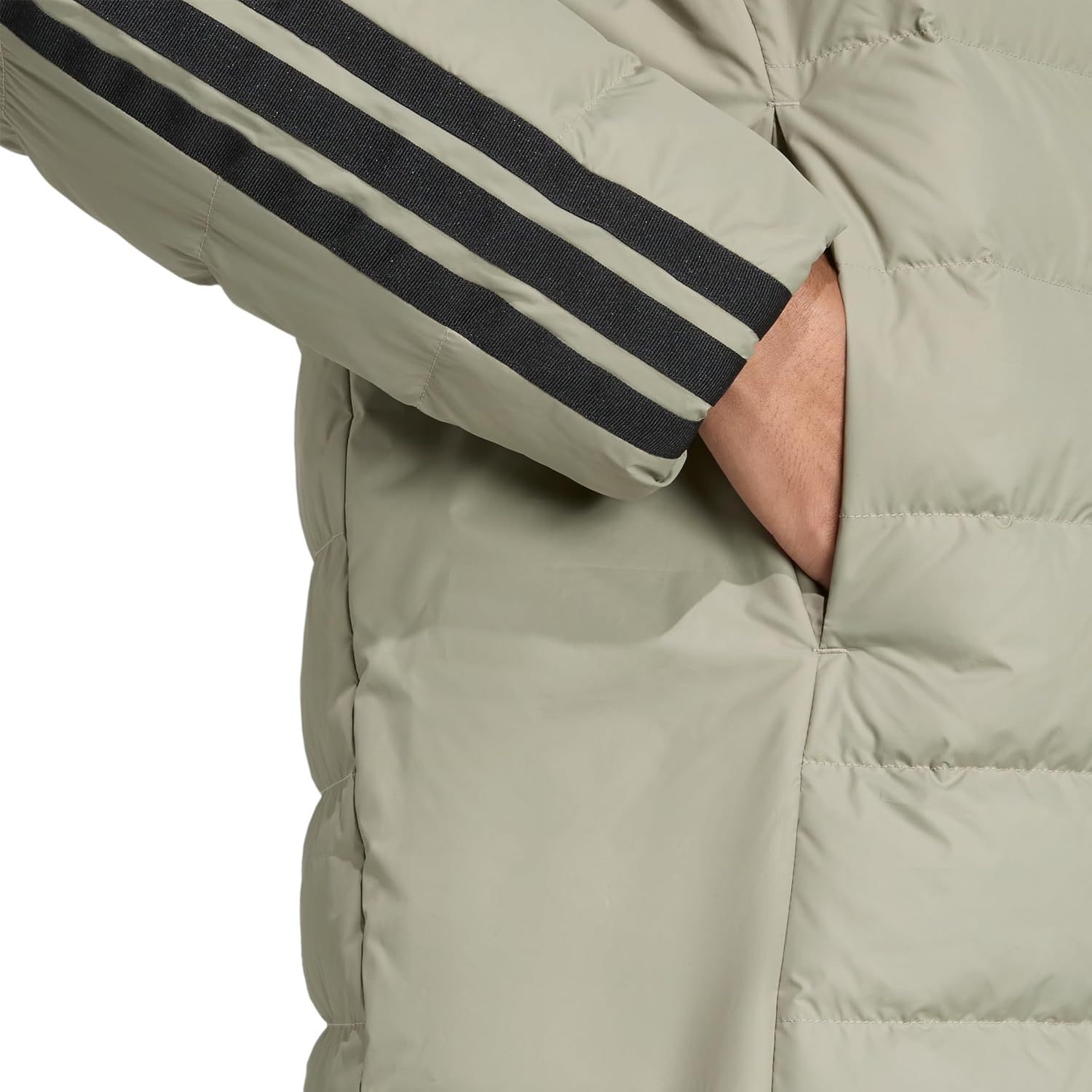 adidas Men's Essentials 3-Stripes Light Down Hooded Parka, Silver Pebble, Medium - Image 4