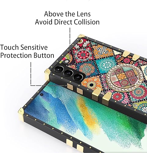 Miniatura 7 de nancheng Funda para Galaxy S21 FE 5G Linda funda para niñas y mujeres con soporte de anillo retro patrón de flores esquinas reforzadas de metal a