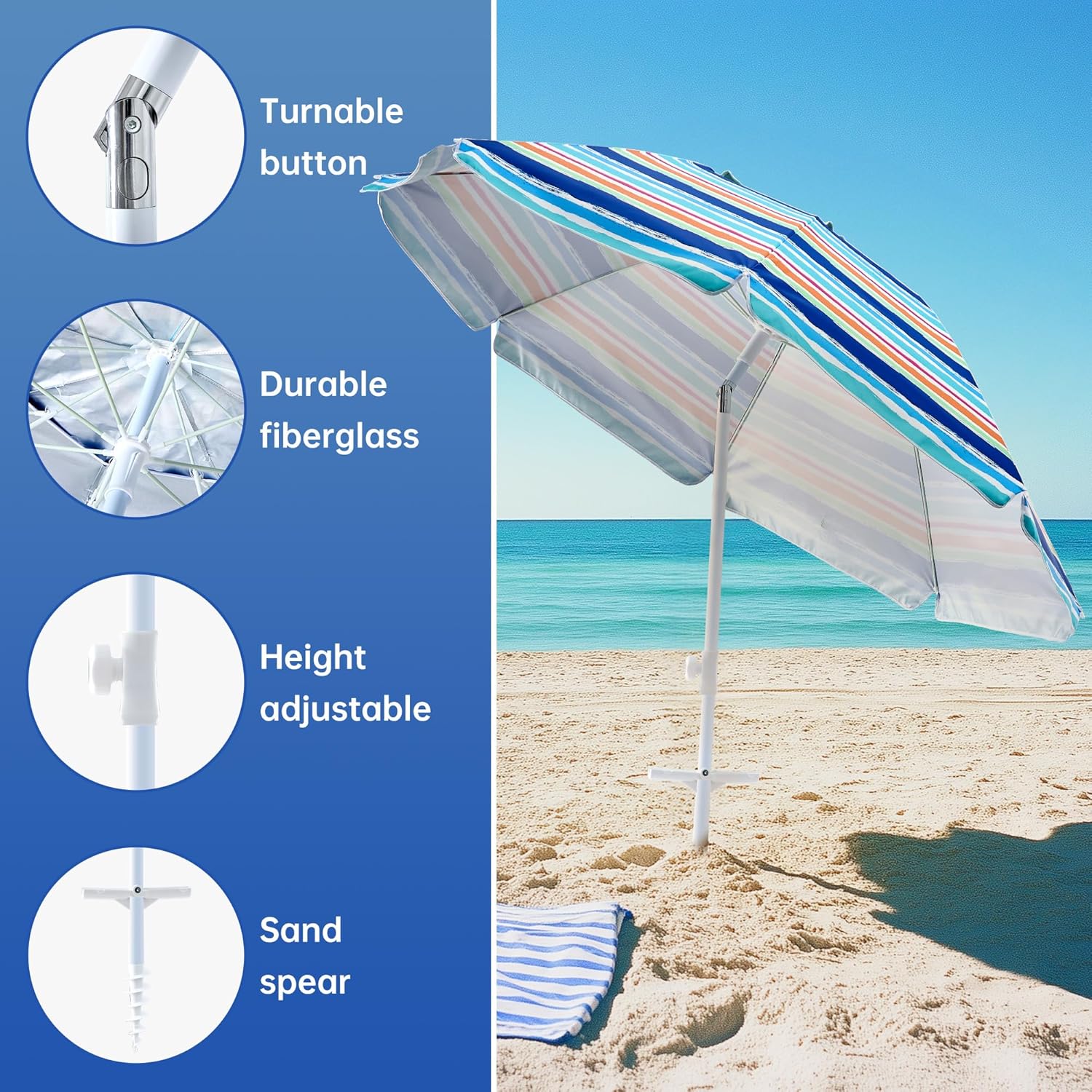 Outdoor Umbrella - Sun Protection, Rain Resistant, Windproof with Manual Open-Close Feature - Ideal for Beach, Camping, and Picnics