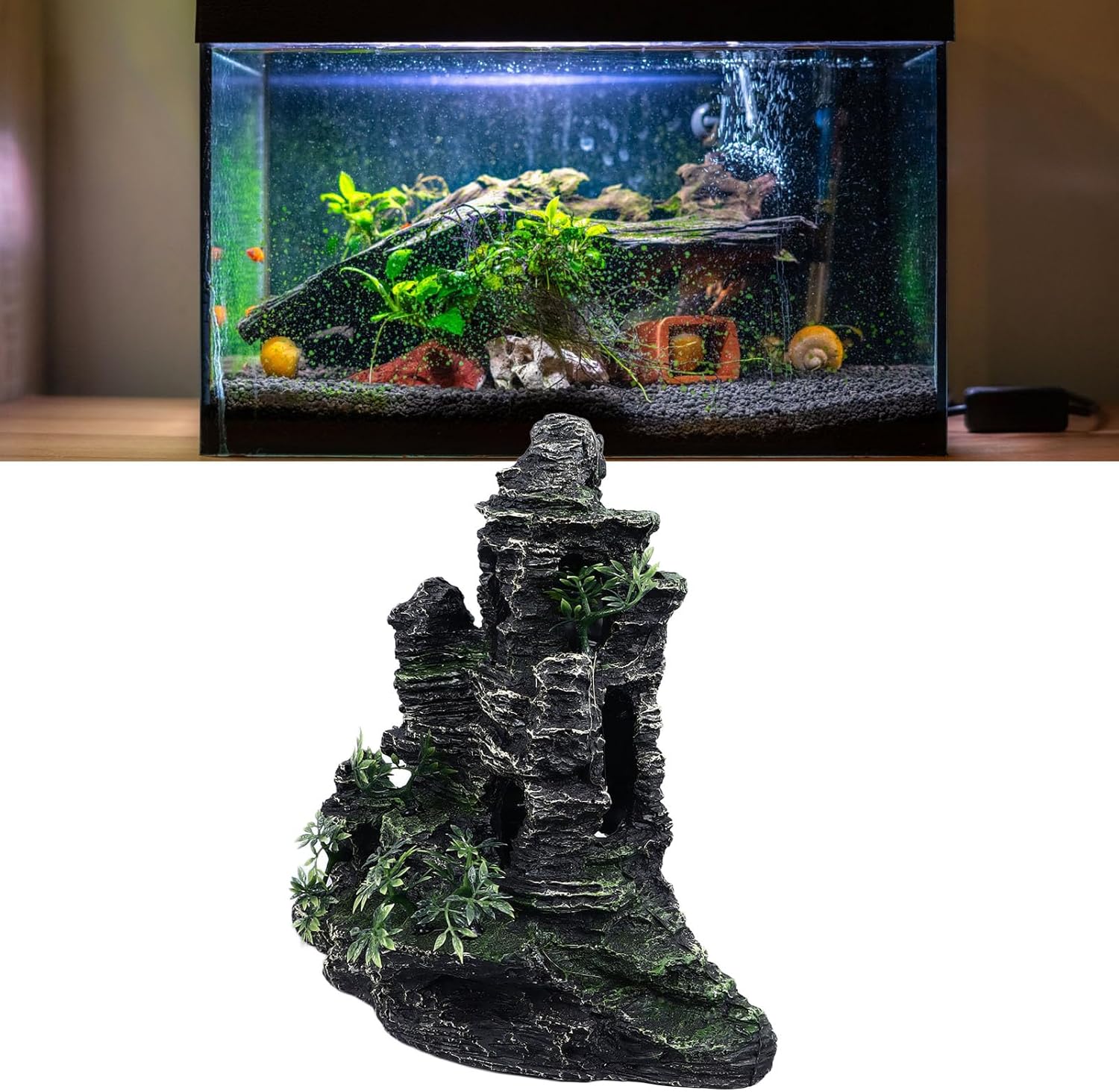 Fish Tank Rocks Resin Aquarium Rock Decoration – Good Looking Landscape with Hollow Cave Large Aquarium Decor for Fish Hiding, Freshwater and Fish Tanks