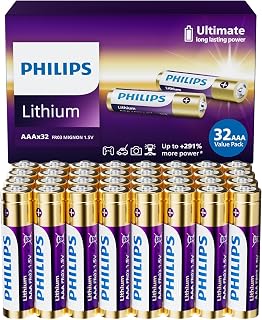 PHILIPS AAA Batteries 32 Pack Lithium Triple A Battery 1.5V Ultra Long Lasting 3A Batteries for Home Office Devices (Non-Rechaegeable)