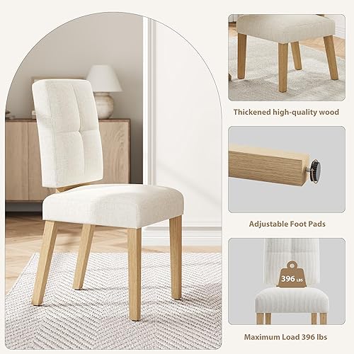 Miniatura 6 de Juego de 4 sillas de comedor de madera, sillas de comedor con patas de madera, diseño de cojín tipo nube y estructura de refuerzo para cocina/sala