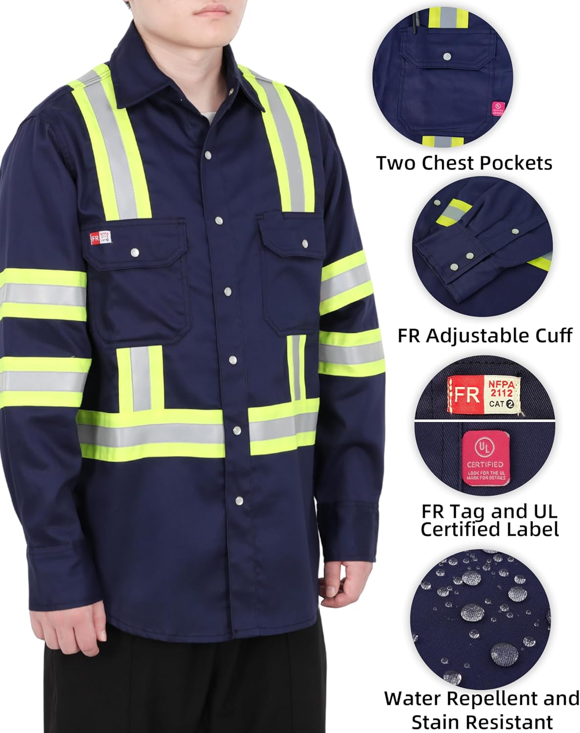 TICOMELA FR Shirts for Men High Visibility/Hi Vis Flame Resistant/Fire Retardant Shirt 6.5oz Men's Welding Shirts - Image 2