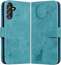 Case for Samsung Galaxy A35 5G 6.6 Inch 2024 Starry Sky Cat Pattern PU Leather Flip Case with Card Holder Stand for Galaxy A35 5G Green