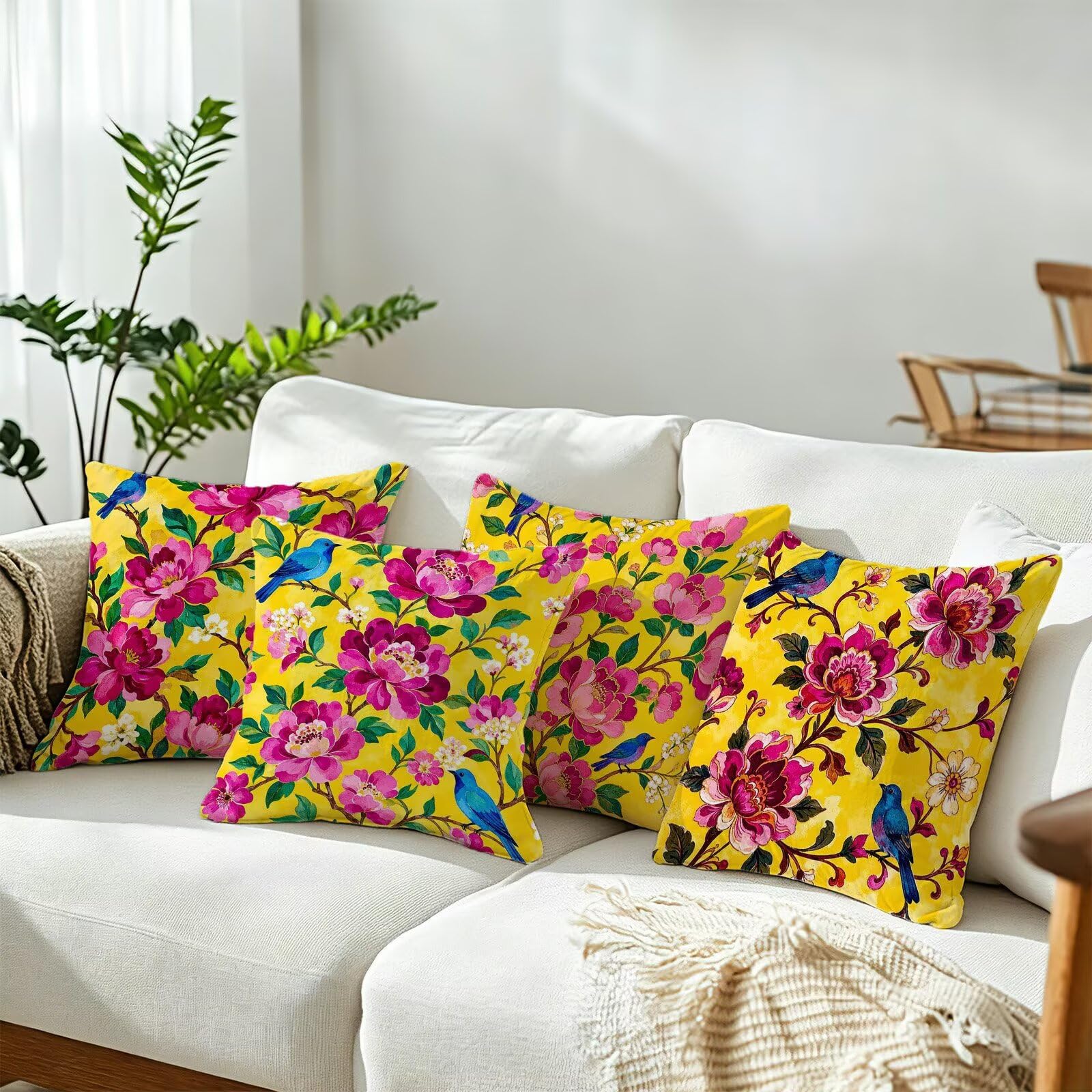 Cojines Exterior Amarillo Funda Almohada 45x45cm Juego de 4, Cod-460