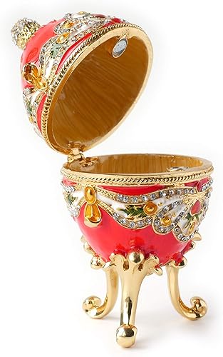 Miniatura 2 de Apropos Huevo Faberge de estilo clásico vintage pintado a mano con esmalte rico y diamantes de imitación brillantes (rojo rey)