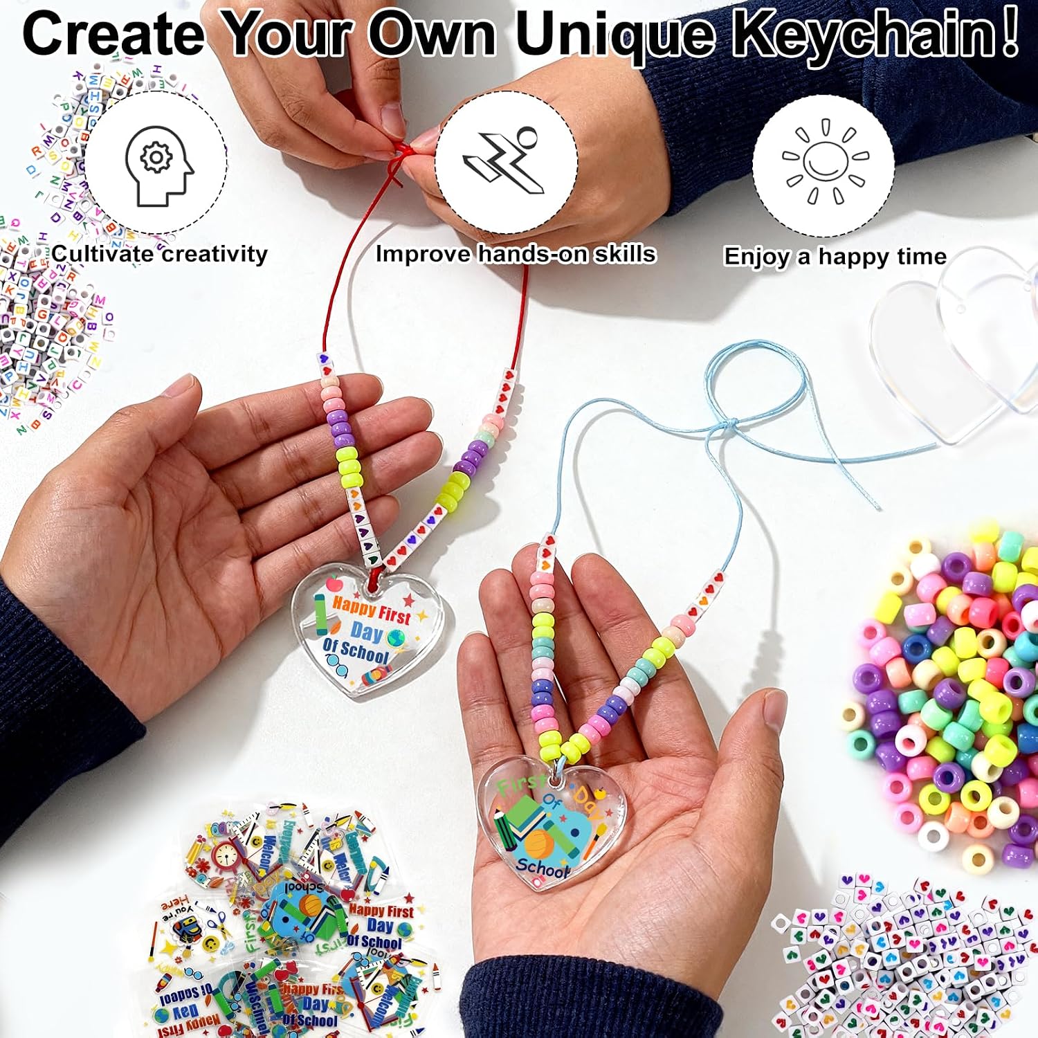 24 Set Back to School Crafts Kits, First Day of School Keychain Making Kit image 4