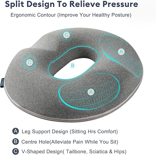 Miniatura 4 de Cojín de asiento de almohada con forma de dona mejorada 2023 2 juegos de fundas de asiento, alivia el dolor y la presión en la cadera, el coxis y la