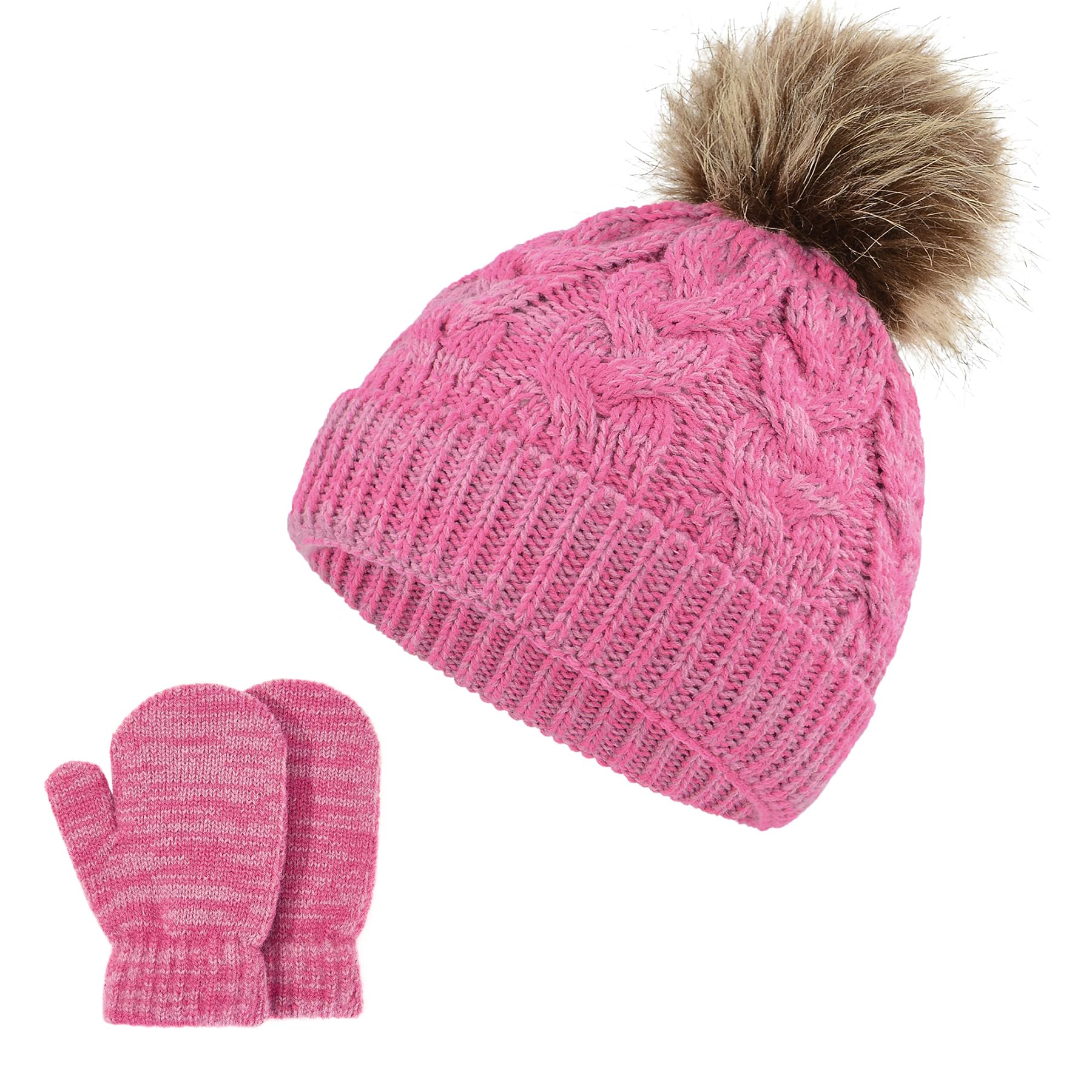 Zando Baby Winter Hat and Mitten Set Warm Knit Toddler Beanie for Boy Girls