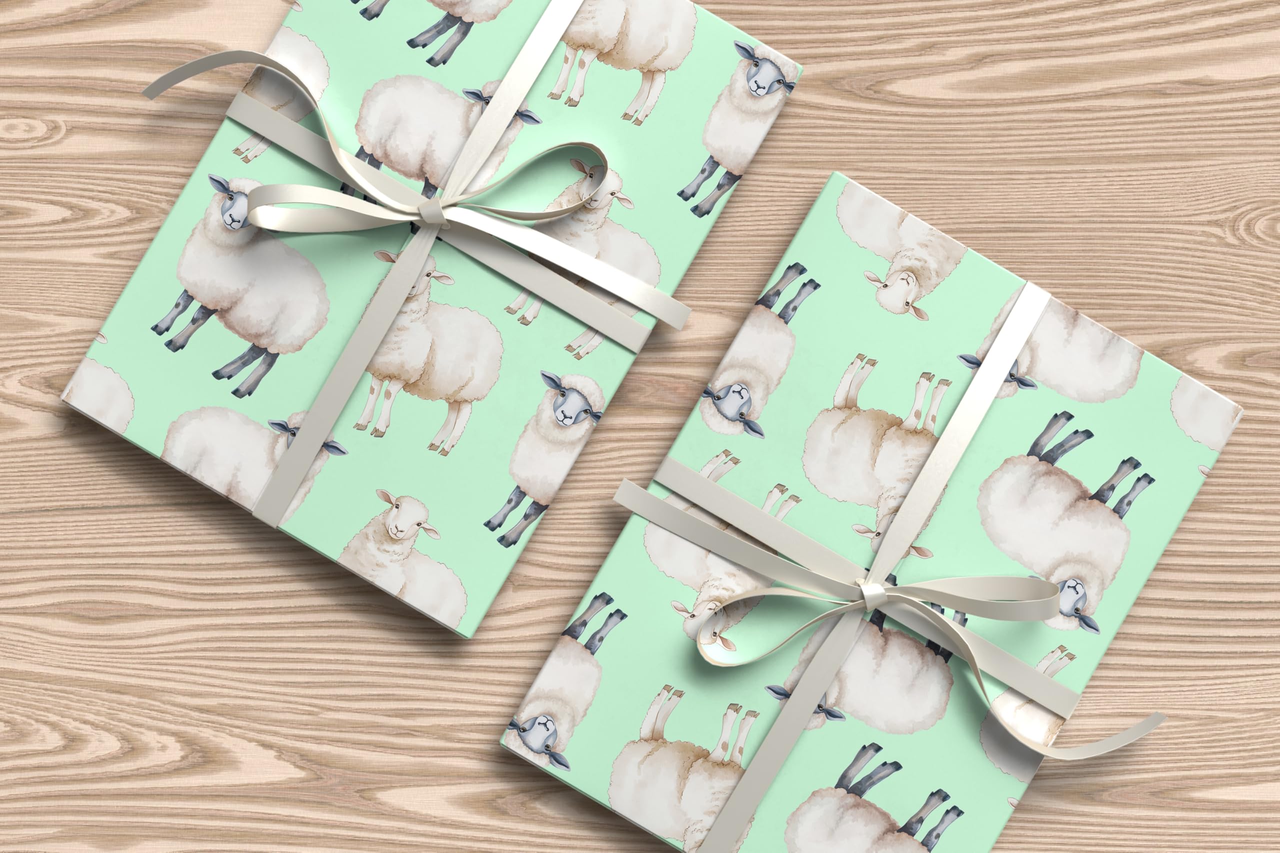 Sheep Wrapping Paper – Cute Farm Animal Gift Wrap Birthdays, Baby Showers, Easter Celebrations – Fun Sheep Print Present – W83 (Mint, Large Sheet - 58 x 85cm / 22.8" x 33.4" inches)