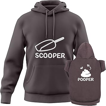 APPARELYN Matching Hoodies for Dogs and Humans - Funny Scooper Pooper Matching Dog and Owner Sweaters - Soft Dog Sweatshirt Set Charcoal