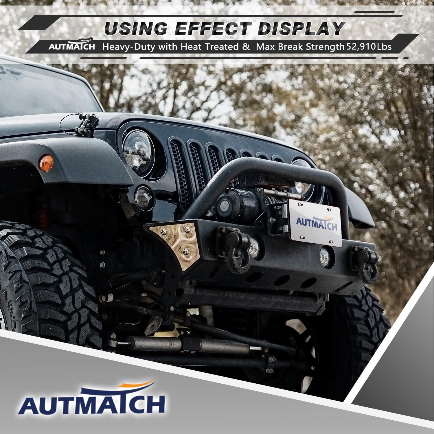 AUTMATCH D Ring Shackle Mount (2 Pack) - 52,910 lbs (24T) Break Strength - Bolt On Bumper Clevis Mount Point & Backer Plate, Off-Road Recovery Shackle Bracket for Jeep, Truck, Trailer, Matte Black