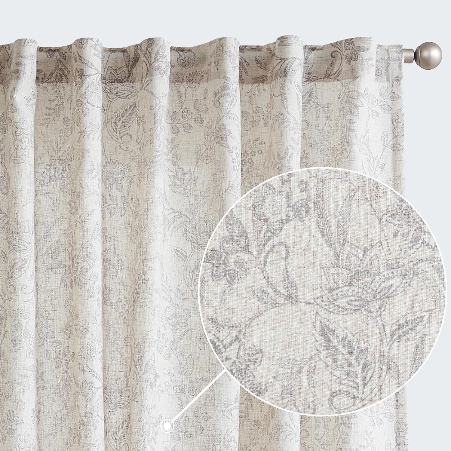 jinchan Floral Curtains Linen Curtains for Living Room Verbena Grey French Country Farmhouse Curtains 84 Inches Long Light Filtering Window Back Tab Semi Sheer Curtains 2 Panels Verbena Grey on Beige
