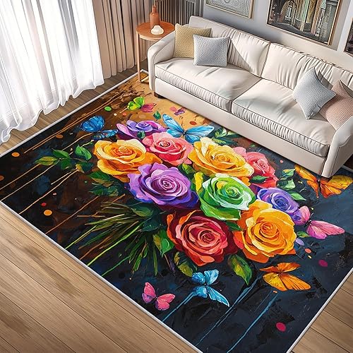 Miniatura 15 de Alfombras retro para sala de estar, de 7 x 7 pies, diseño de patrón de remolinos ondulados, rayas abstractas, de los años 70, alfombra de área retro