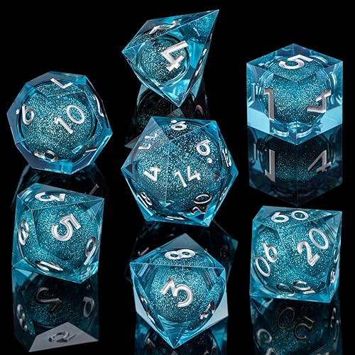 Miniatura 2 de ARUOHHA DND - Juego de dados poliédricos hechos a mano, 7 piezas de dados poliédricos de arena movediza y dragones, D20, D12, D10, D8, D6, D4, juego