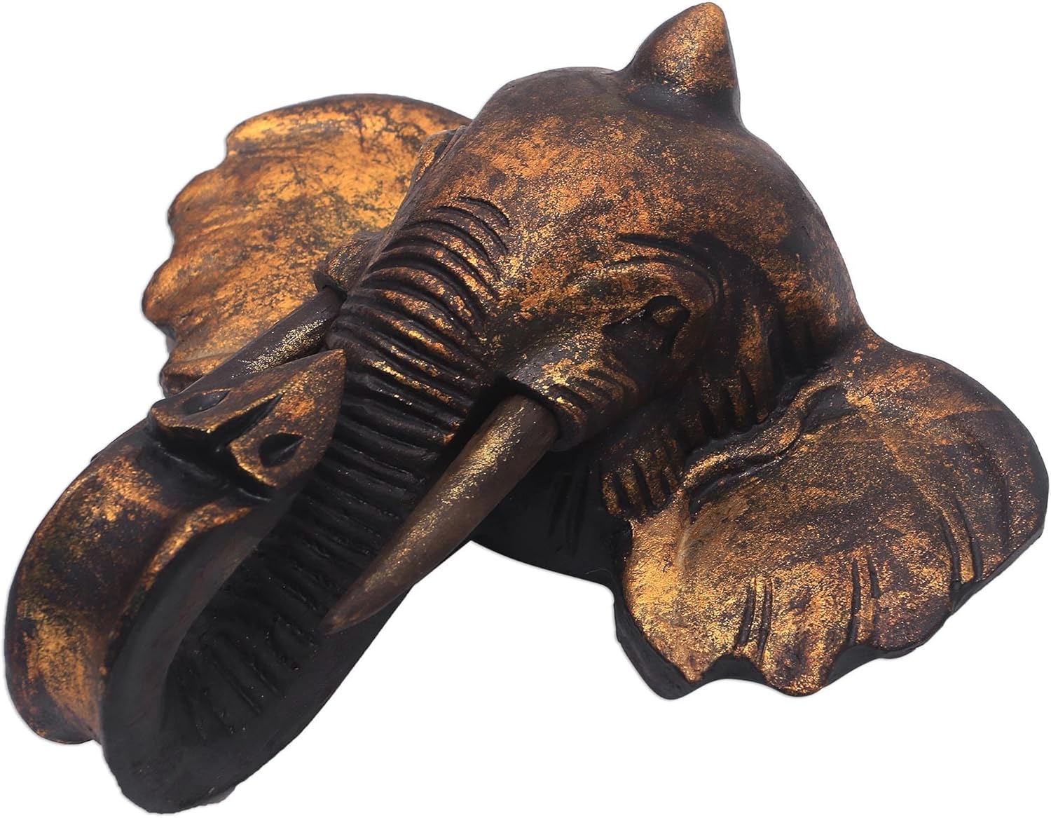 NOVICA Artisan Handmade Wood Wall Sculpture Antiqued Goldtone Elephant from Bali Indonesia Decor Art Animal Themed [9.75in H x 10.25in W x 3.9in D] ' Glorious Elephant'