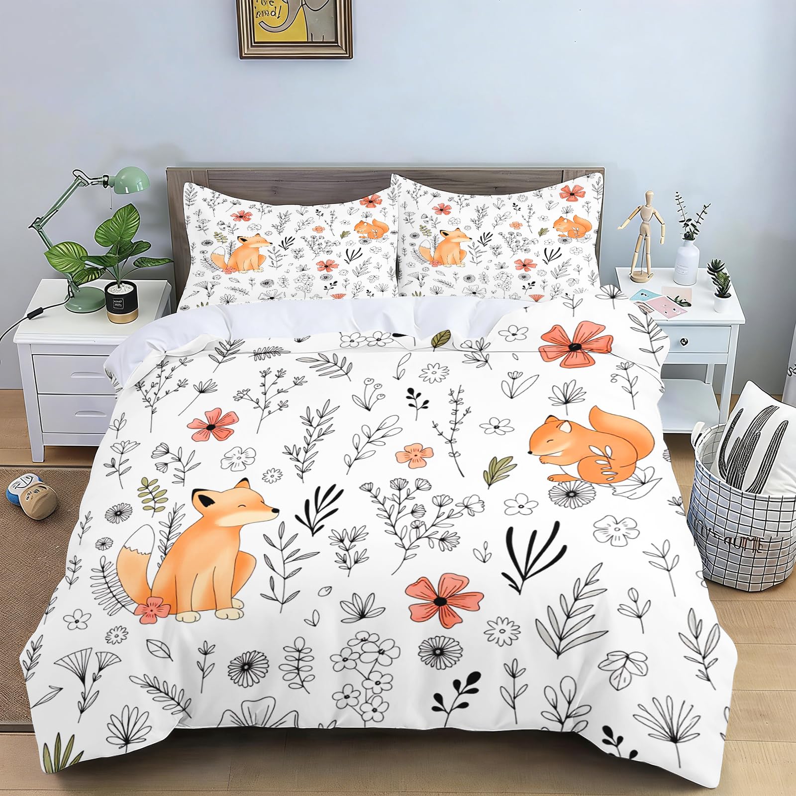 Parure de lit housse de couette Renard de la forêt 150 x 200 cm avec taies 50x75