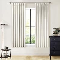 Vista 95 de Cortinas de lino 100% opacas de 90 pulgadas con pliegues de 2 paneles para sala de estar, con pestaña trasera plisada, cortinas oscuras