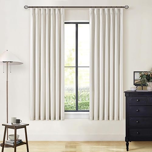 Miniatura 95 de Cortinas de lino 100% opacas de 90 pulgadas con pliegues de 2 paneles para sala de estar, con pestaña trasera plisada, cortinas oscuras con forma de