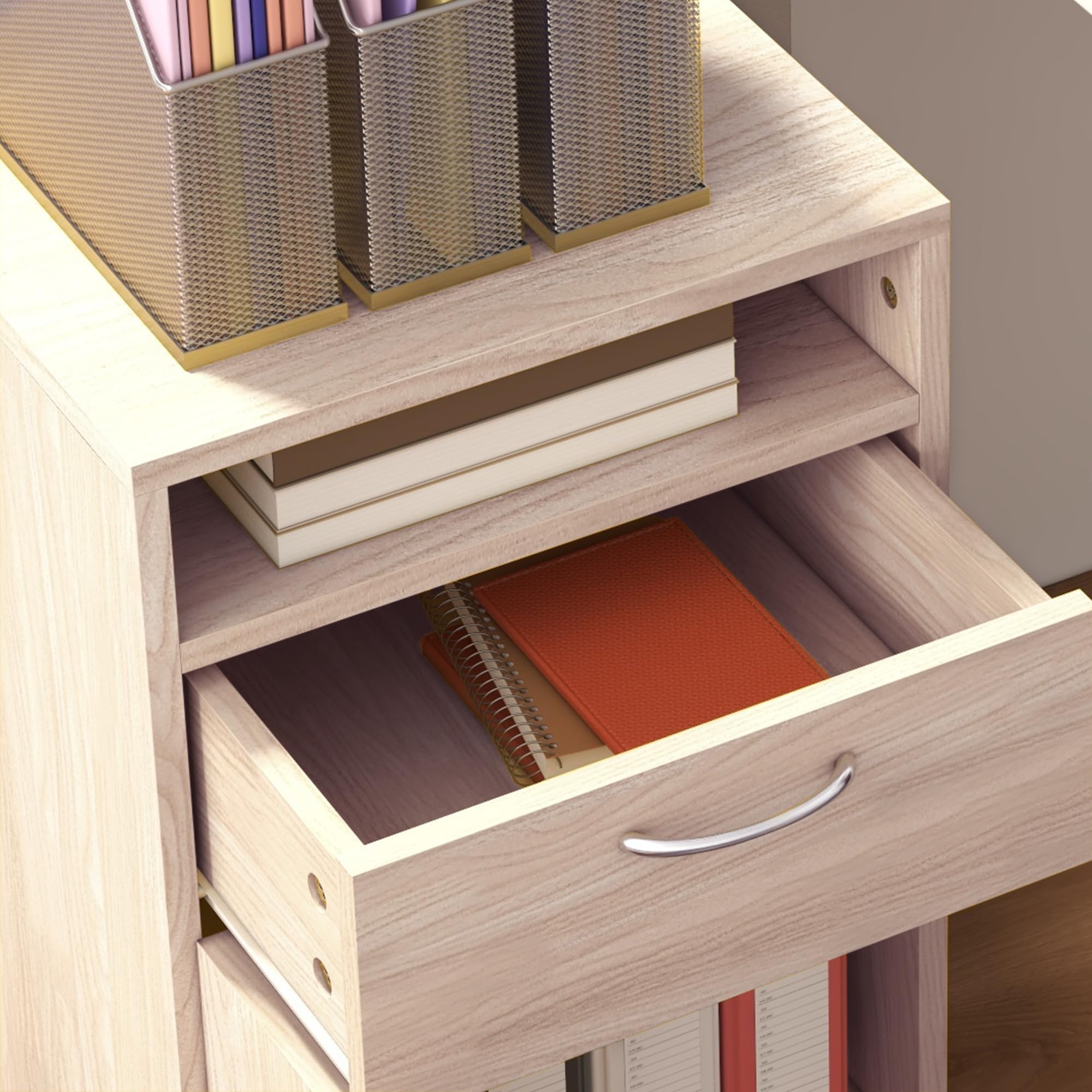 HOMCOM Caisson de Bureau Rangement Bureau sur roulettes Chêne | Tiroir, Placard, Niche, Panneaux Particules