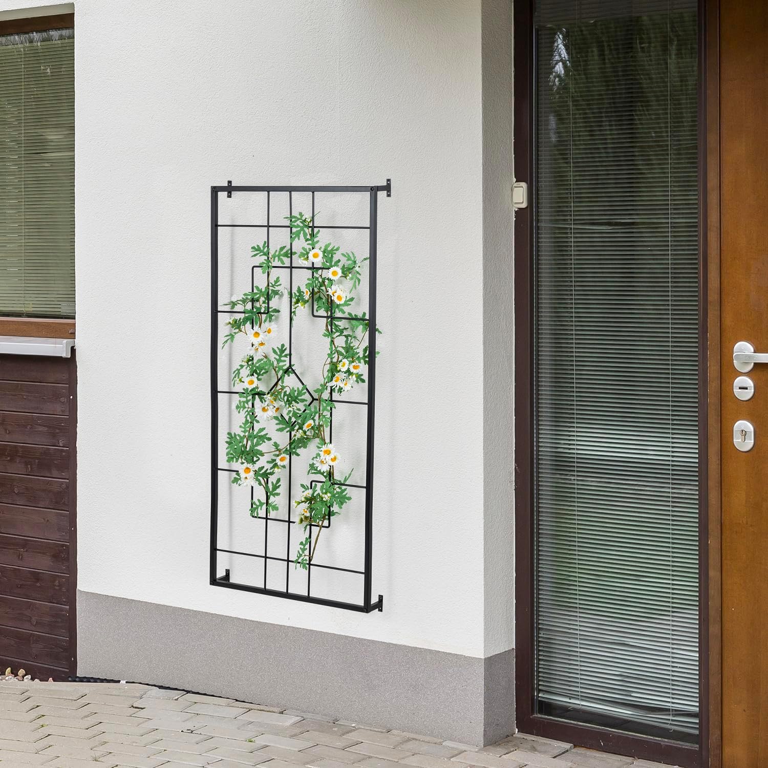 MyGift 3.9 ft Wall Mounted Garden Trellis, Metal Vintage Art Deco Lattice Hanging Support Frame for Climbing Plants and Crawling Vines, Horizontal Wall Hanging Planter Support