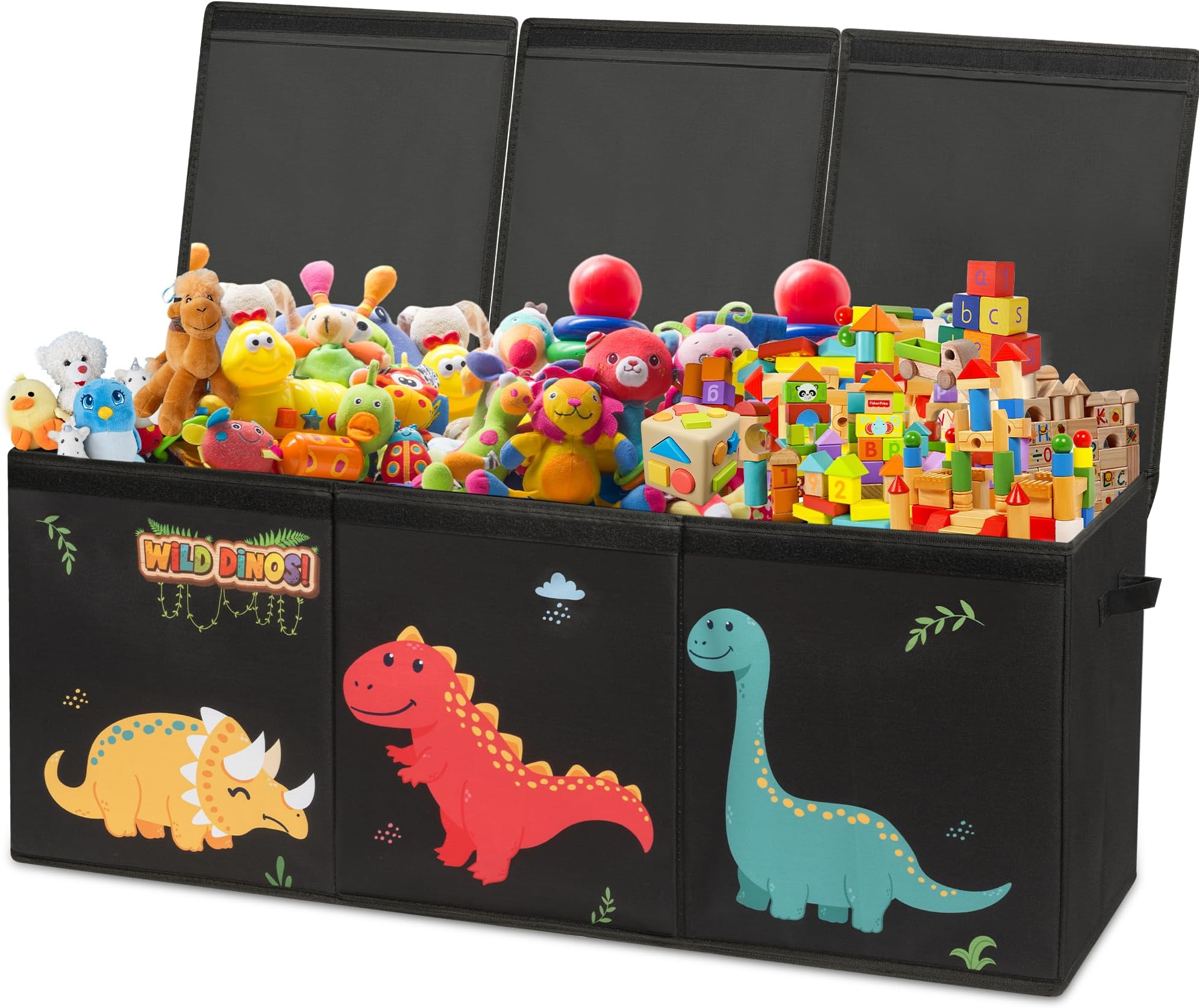 DECOSIS Large Toy Box, Kids Toy Chest for Boys and Girls, Collapsible Toy Chests Organizers Storage, Multipurpose Partitionable Toybox, Keep Playroom, Living Room and Bedroom Tidy, Dino