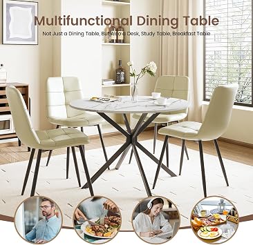 Folding Dining Table, Round Drop Leaf Table for Small Space Marble Effect Table for Dining Room,Kitchen,Apartment