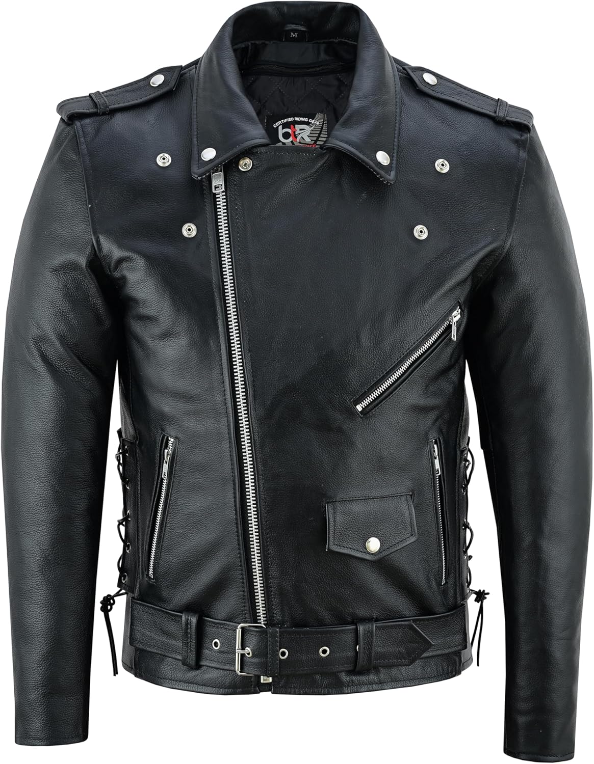 Men's Motorcycle Brando Leather Jacket 100% Cowhide Distressed Zip Up Leather Side Lacing Motorbike Jackets - Image 6
