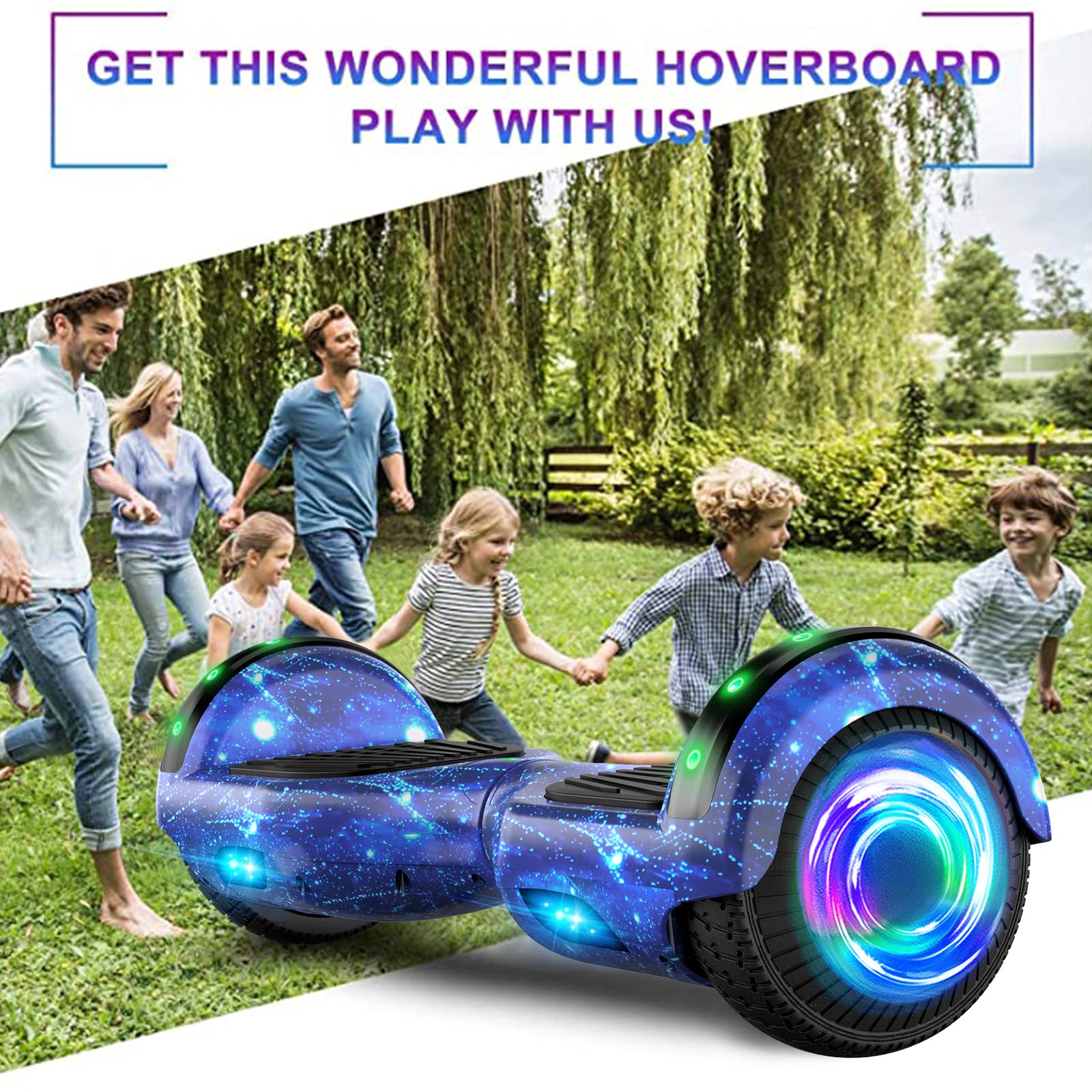 SISIGAD Hoverboard, hulajnogi elektryczne z Bluetooth i 6,5" Flash Wheels i reflektory LED Fender Lights, wszystkie terrain dla dzieci