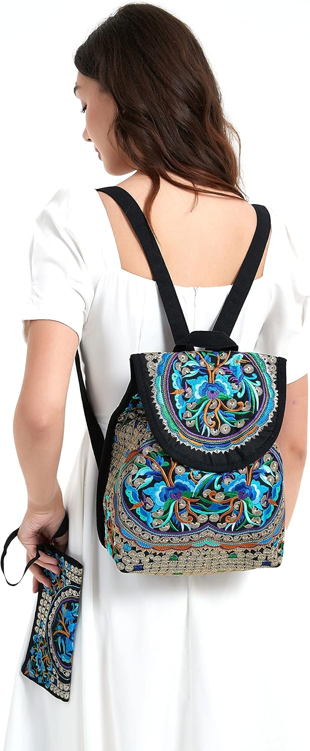 Vintage Embroidered Women Backpacks Boho Backpack Purse Ethnic Travel Shoulder Bag for Women