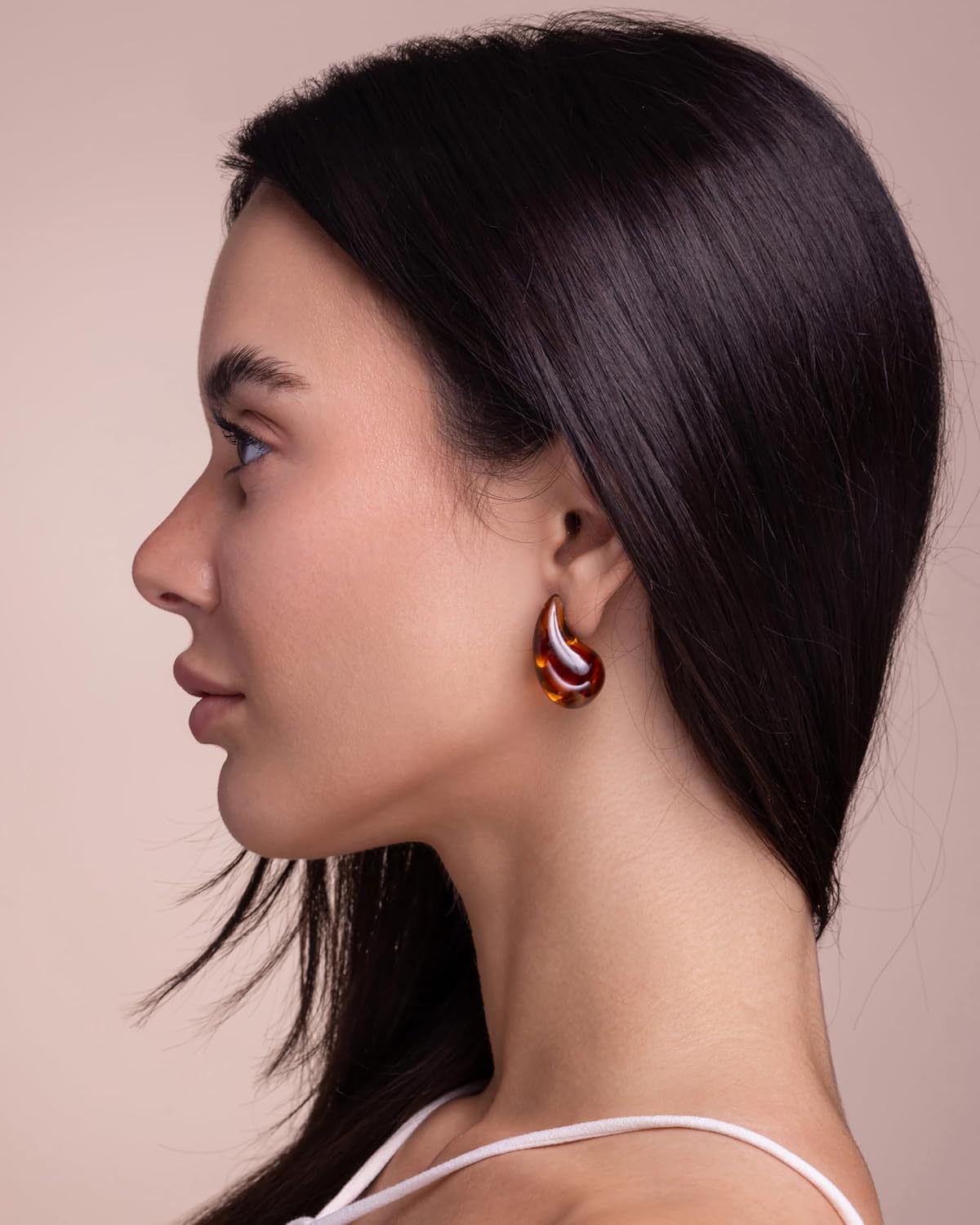 Brown Teardrop Water Drop Oval Chunky Colored Resin Tigers Eye Gemstone Statement Earrings for Women by SNGIA, Bold Drop Handmade Exaggerated Irregular Trendy Bohemian Stud Jewelry Gifts, Unique Dangling Baroque Stone Summer Beach Fashion Accessories, Round Vintage Thick Circular Nickle Free Huggies Hoop Earring. - Image 4