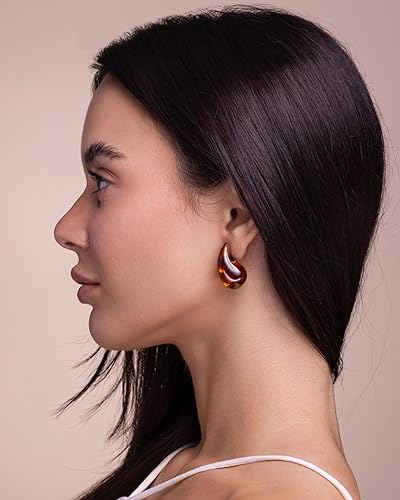 Miniatura 4 de Aretes de gota de agua ovalados de color marrón con forma de ojo de tigre de resina para mujer, aretes llamativos hechos a mano exagerados