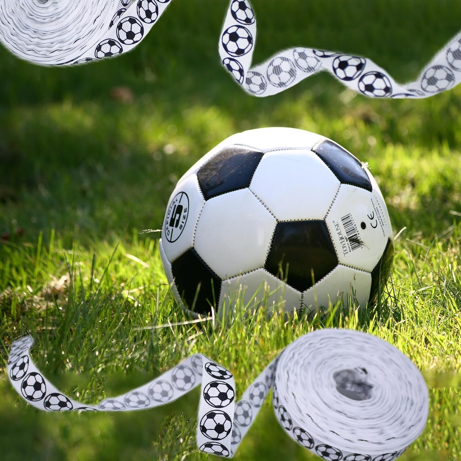2pcs 1.9cm/0.74 inch Wide 50 Yard Soccer Ribbon Grosgrain Black and White Pattern Crafting Supplies for Gift Package Wrapping, Crafting, Wedding Decoration, Floral Design, DIY Hair Bow