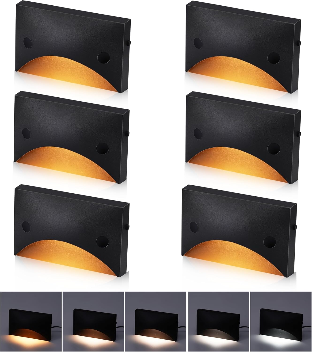 [6 Pack] Cloudy Bay Low Voltage LED Step Lights Outdoor, Surface Mount/J-Box Mount 2200K/2700K/3000K/4000K/5000K Selectable,12V-24V 3W Landscape Stair Lights,Aluminum,Metal Black