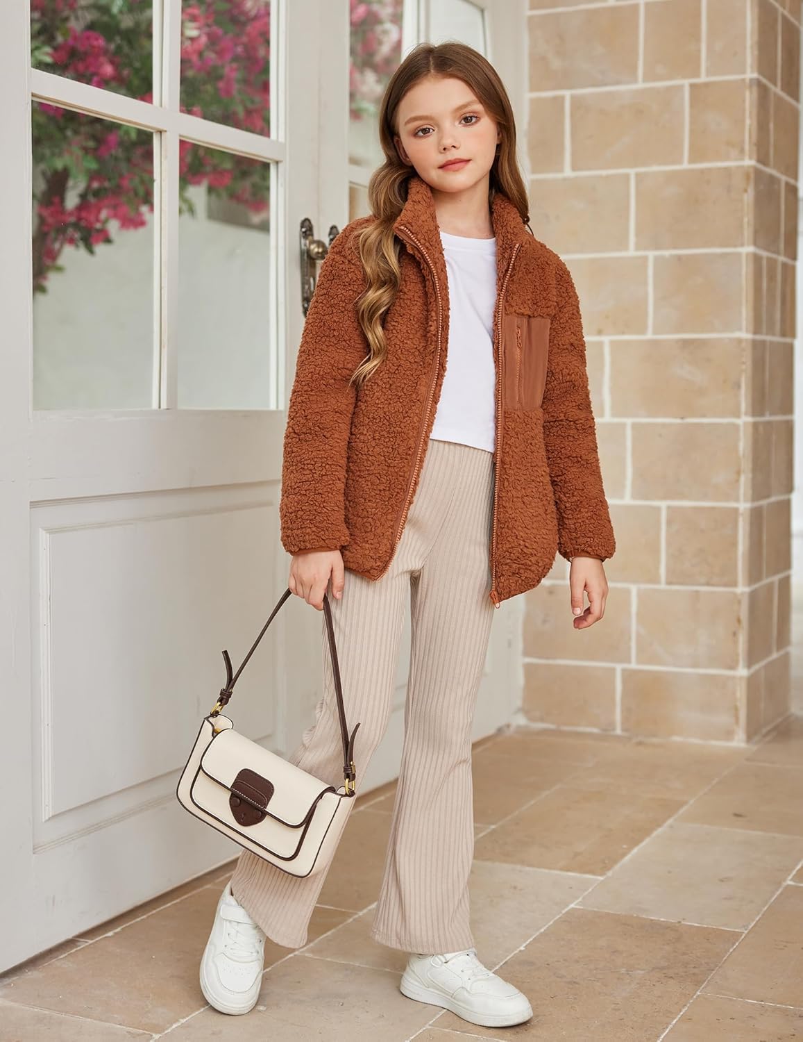 Arshiner Girls Fleece Jacket Sherpa Fall Winter Full Zip Fuzzy Coat Outwear with Pockets - Image 2