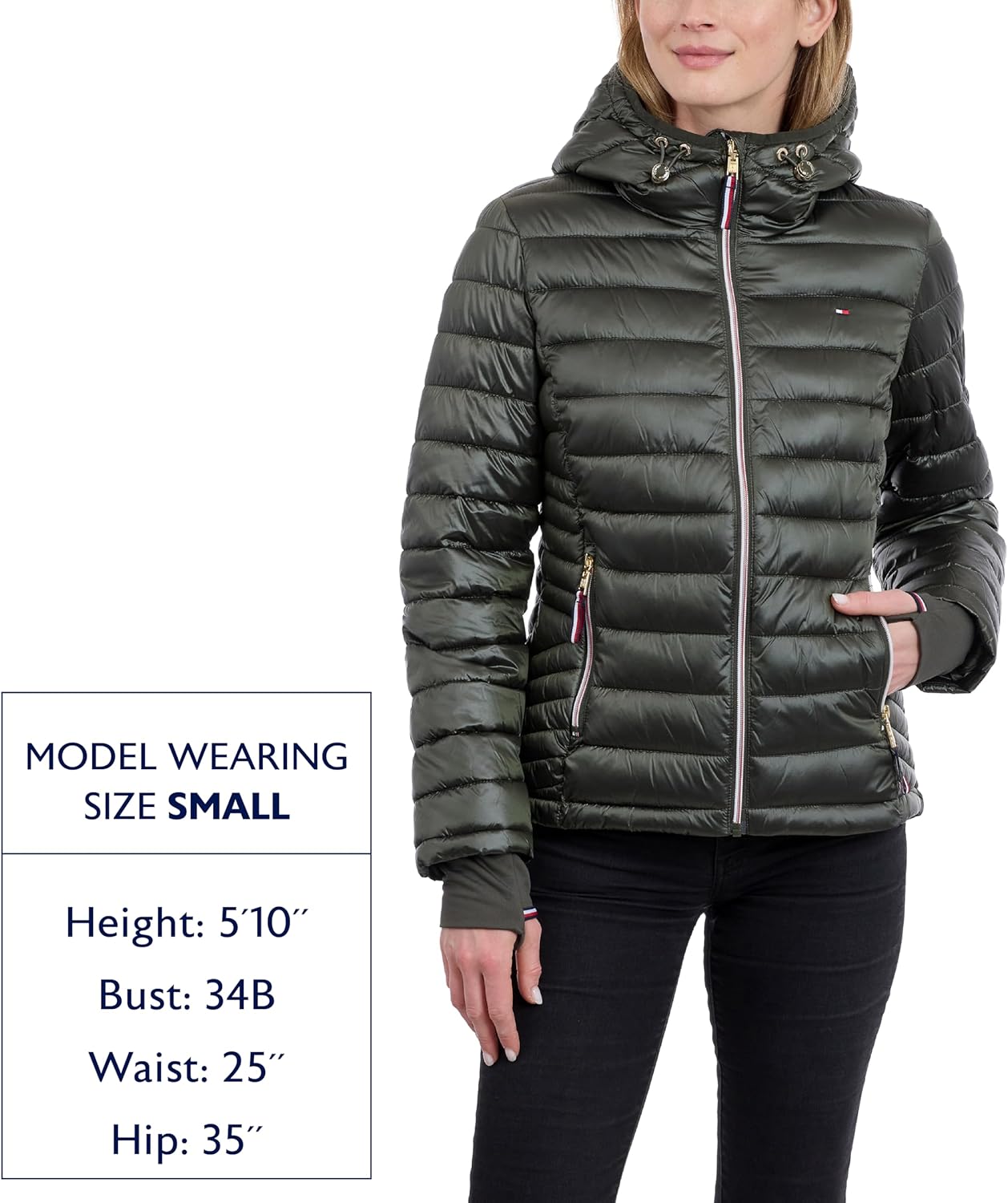Tommy Hilfiger Women's Puffer Jacket, Lightweight Packable Jacket With Hood & Bag