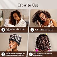 Vista 7 de Heat Cap Leopard - Gorro térmico de vapor – Calefacción de 10 niveles para acondicionar profundamente el cabello natural y negro en casa