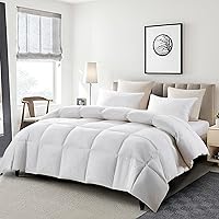 Serta King Goose Feather Down Fiber Comforter - Hypoallergenic All-Season 100% Cotton Duvet Insert 106x90 Hotel Luxury White