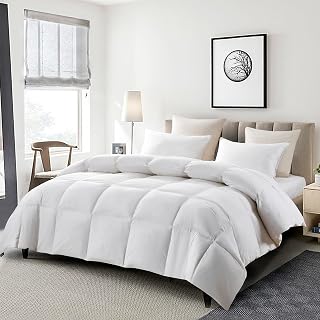 Serta King Goose Feather Down Fiber Comforter - Hypoallergenic All-Season 100% Cotton Duvet Insert 106x90 Hotel Luxury White