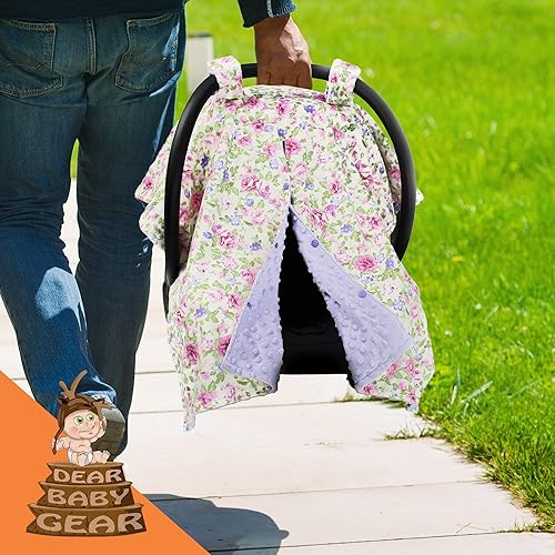 Miniatura 6 de Dear Baby Gear Toldo floral para asiento de automóvil para bebé con apertura de botón a presión, funda de asiento de automóvil para recién nacidos y