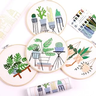 Sponsored Ad - Embroidery Kit for Beginners 4 Sets, Hand DIY Cross Stitch Kits ,4 pcs Bamboo Embroidery Hoop,4 pcs Plants ...
