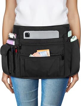 Rexmica Waitress Server Apron with Multiple Pockets, Half Apron with Adjustable Belt for Waitress, Waiter, Women Men Server, Waist Apron for Restaurant, Bistro, Kitchen, Black
